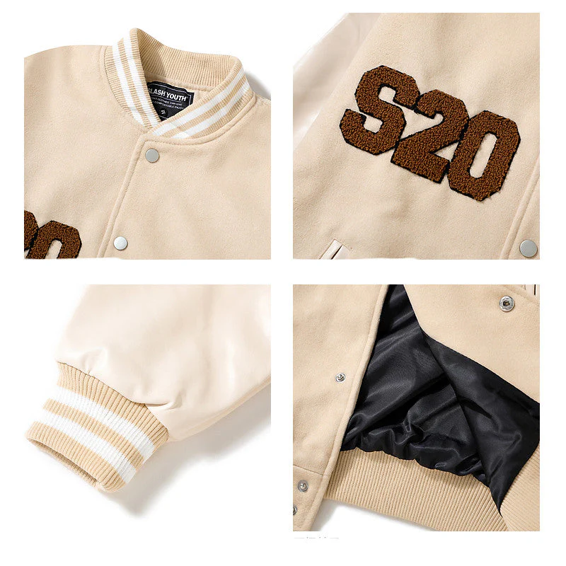 Letter Flocking Embroidered Baseball Jacket - Image 6
