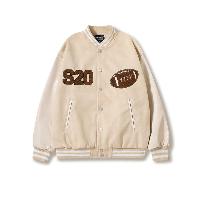 Letter Flocking Embroidered Baseball Jacket - Image 7