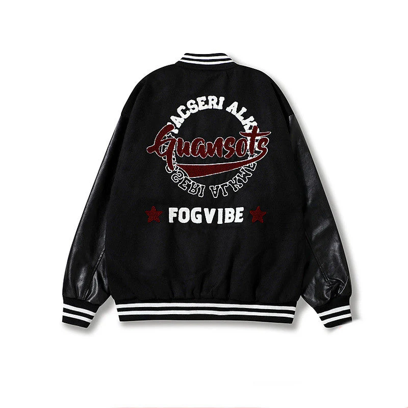 Letter Flocking Embroidered Baseball Jacket - Image 8