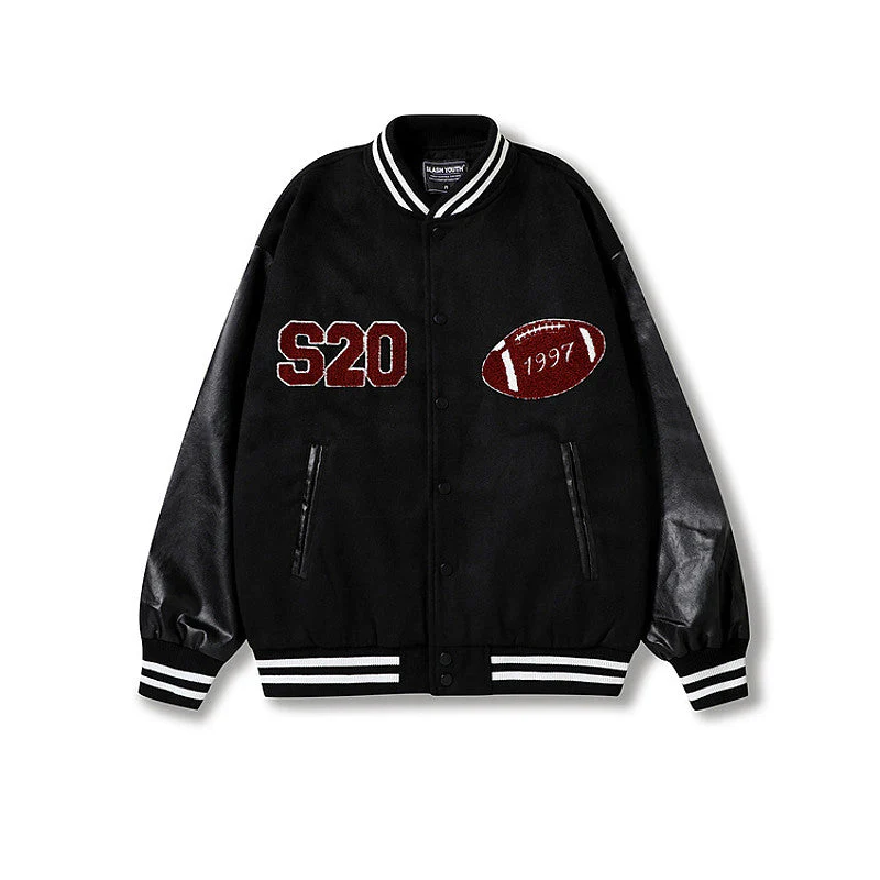 Letter Flocking Embroidered Baseball Jacket - Image 9