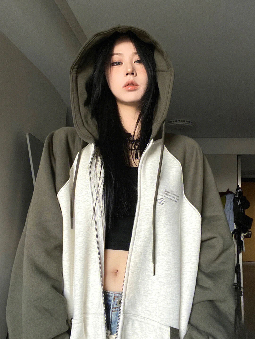 Letter Graphic Color Block Zip Up Hoodie - Image 6