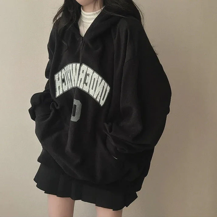 Letter Print Half Zip Oversized Hoodie - Image 8