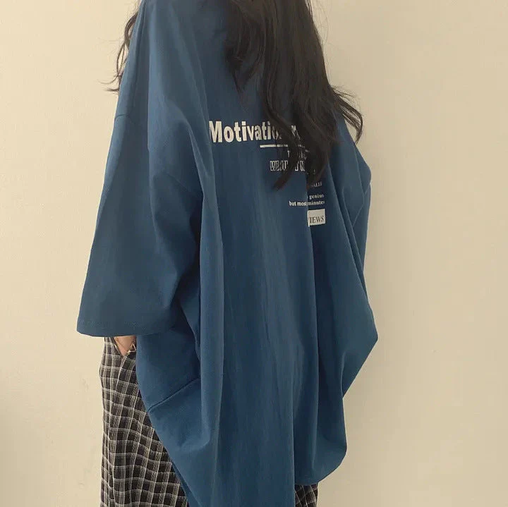 Letter Print Oversized Short Sleeve Tee - Image 5