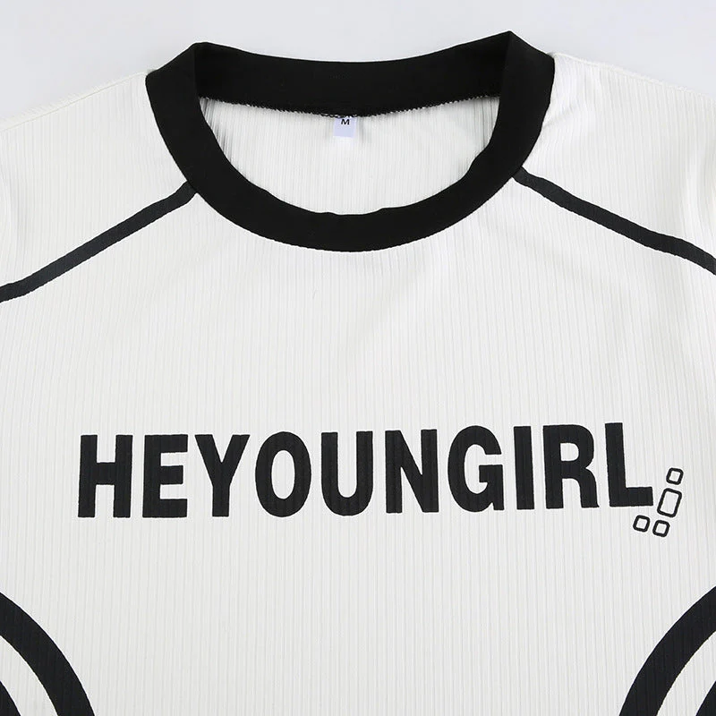 Letter Print Patchwork Long Sleeve Tee - Image 5