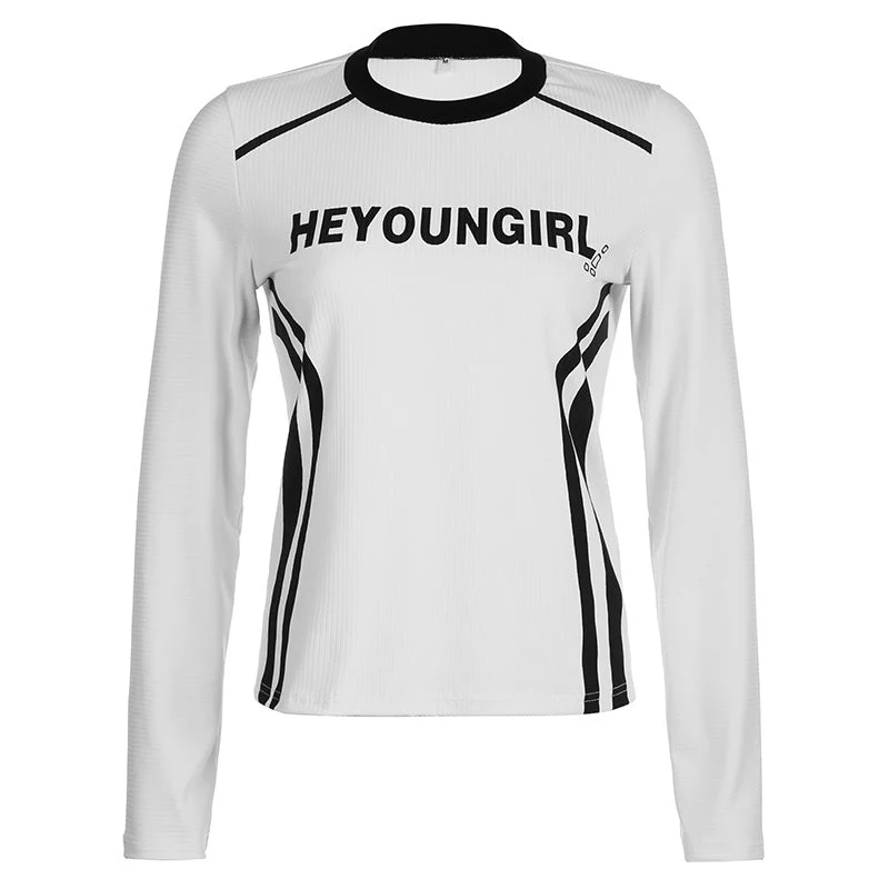 Letter Print Patchwork Long Sleeve Tee - Image 6