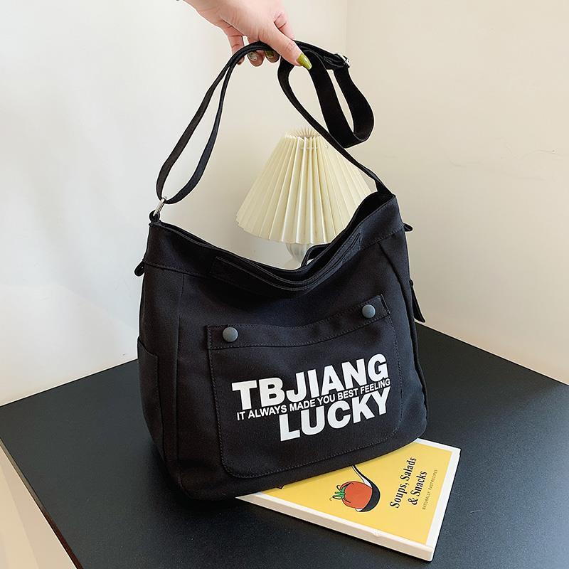 Letters Large Canvas Crossbody Bag - Image 6