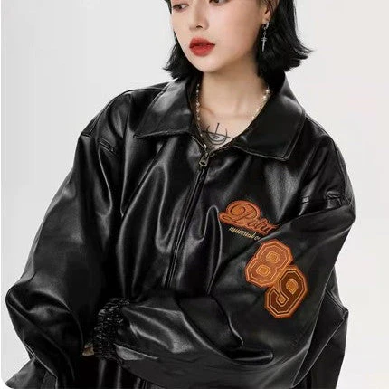 Logo Embroidered Pu Leather Varsity Jacket - Image 2