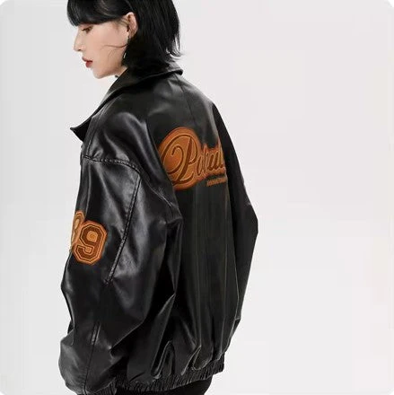 Logo Embroidered Pu Leather Varsity Jacket - Image 5