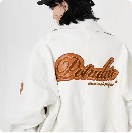 Logo Embroidered Pu Leather Varsity Jacket - Image 6