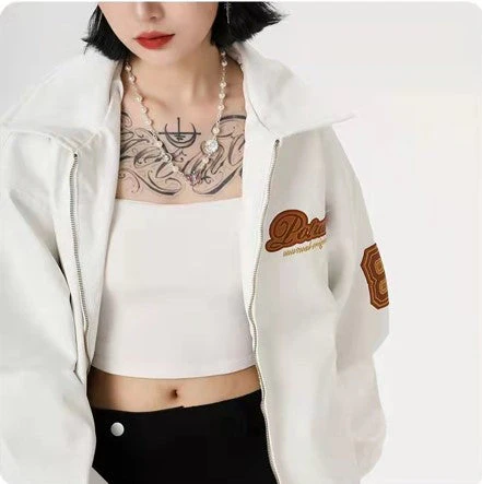 Logo Embroidered Pu Leather Varsity Jacket - Image 9