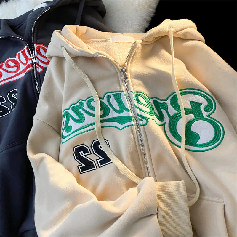 Logo Embroidery Zip Up Oversized Hoodie - Image 5
