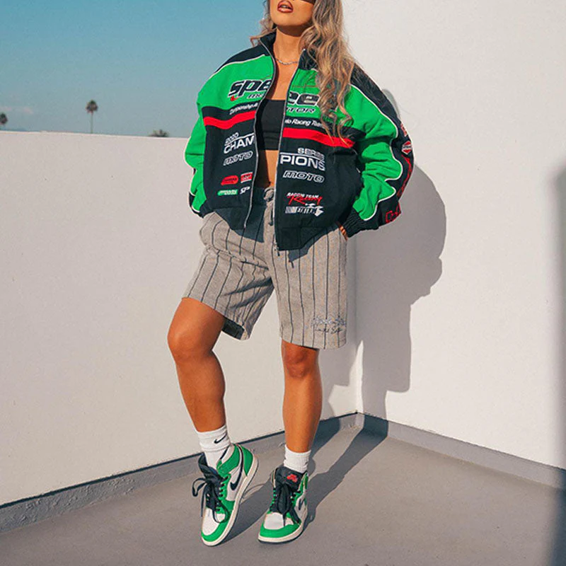 Logo Graphic Color Block Moto Jacket - Image 13