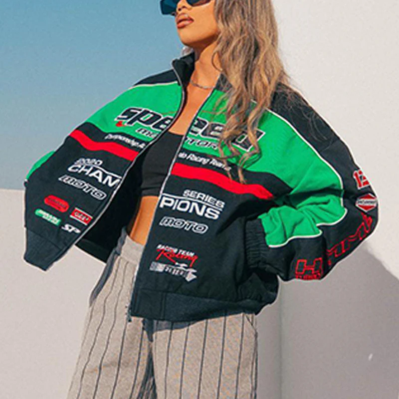 Logo Graphic Color Block Moto Jacket - Image 4