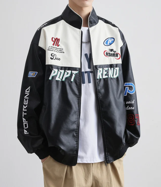 Logo Graphic Vintage Moto Varsity Jacket - Image 2