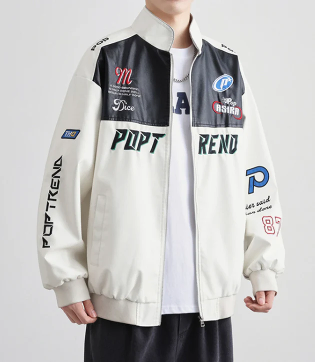 Logo Graphic Vintage Moto Varsity Jacket - Image 4