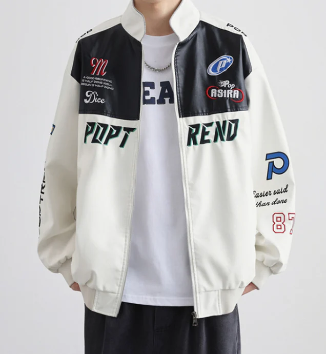 Logo Graphic Vintage Moto Varsity Jacket - Image 5