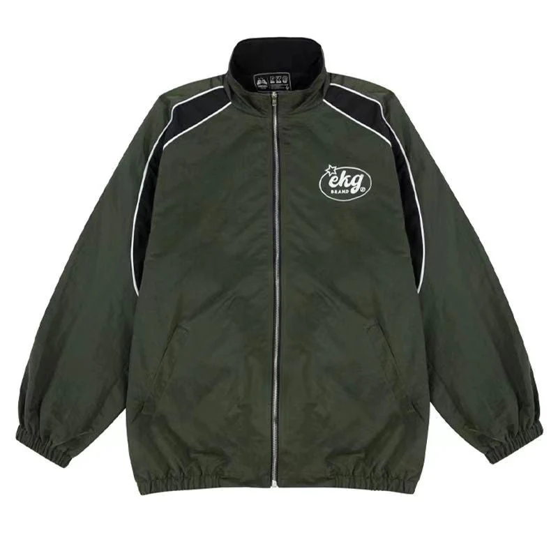 Logo Print Piping Details Oversized Jacket - Image 3