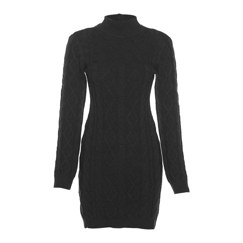 Long Sleeve Round Neck Slim Knitted Dress - Image 6
