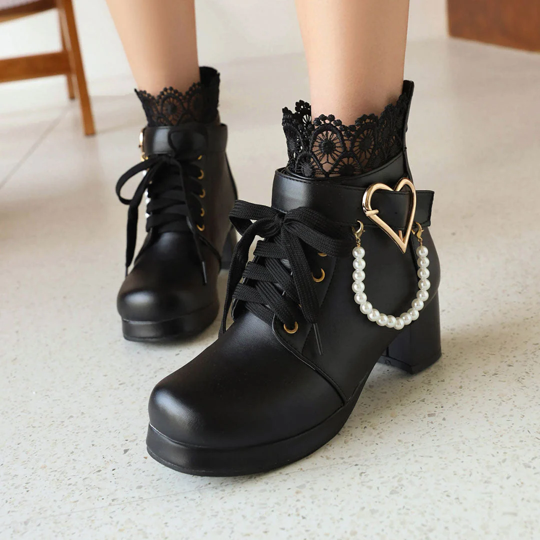 Love Beaded Flower Ankle Boots - Image 2