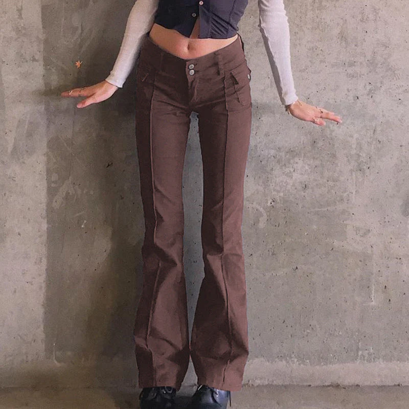 Low-waist Side Pockets Retro Trousers - Image 3