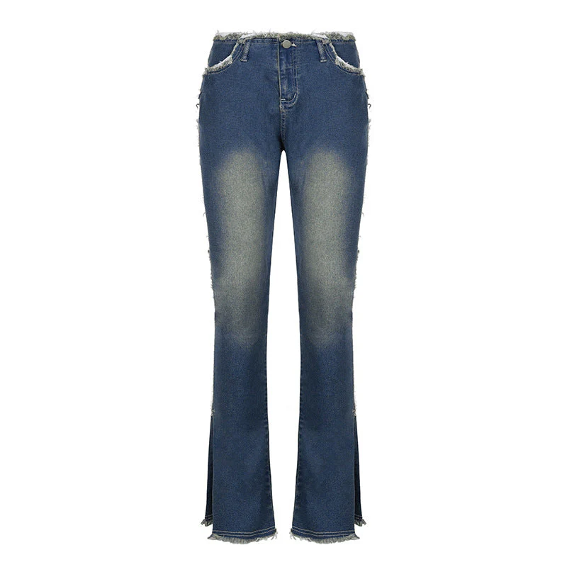Low-waisted Raw Edge Flared Jeans - Image 2
