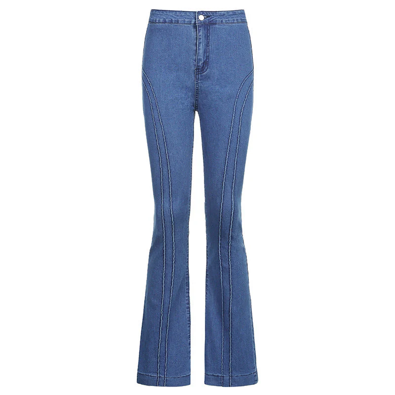 Mid-Waist Retro Split Blue Jeans - Image 2