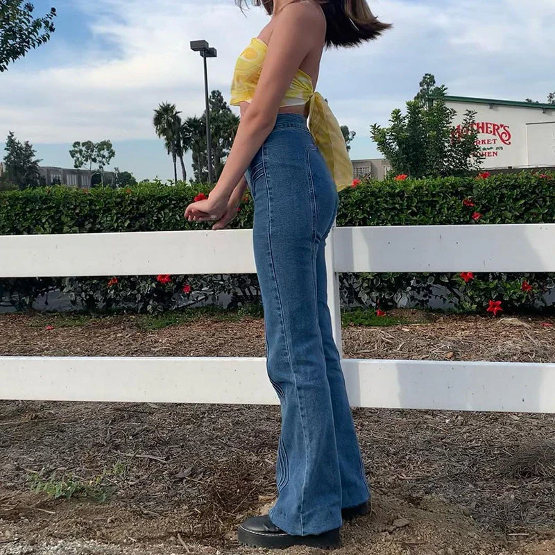 Mid-Waist Retro Split Blue Jeans - Image 4