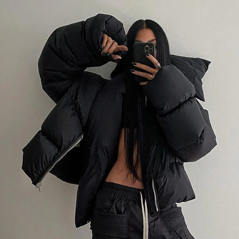 Muffler Scarf Detail Black Puffer Jacket