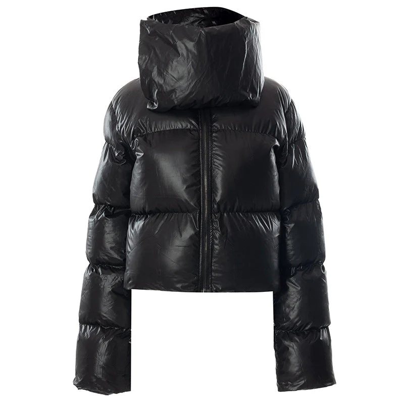 Muffler Scarf Detail Black Puffer Jacket - Image 11