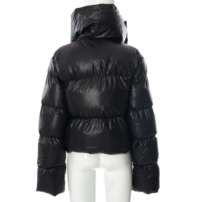 Muffler Scarf Detail Black Puffer Jacket - Image 4