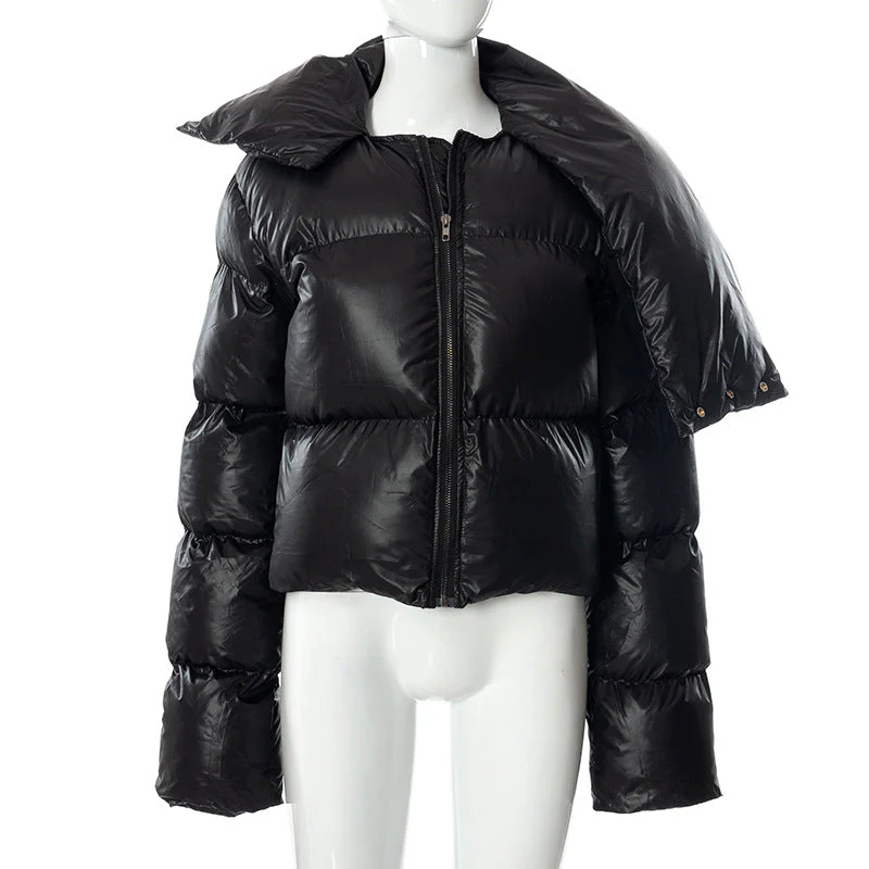 Muffler Scarf Detail Black Puffer Jacket - Image 6