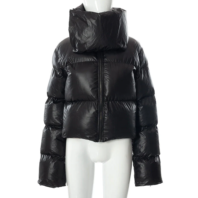 Muffler Scarf Detail Black Puffer Jacket - Image 7