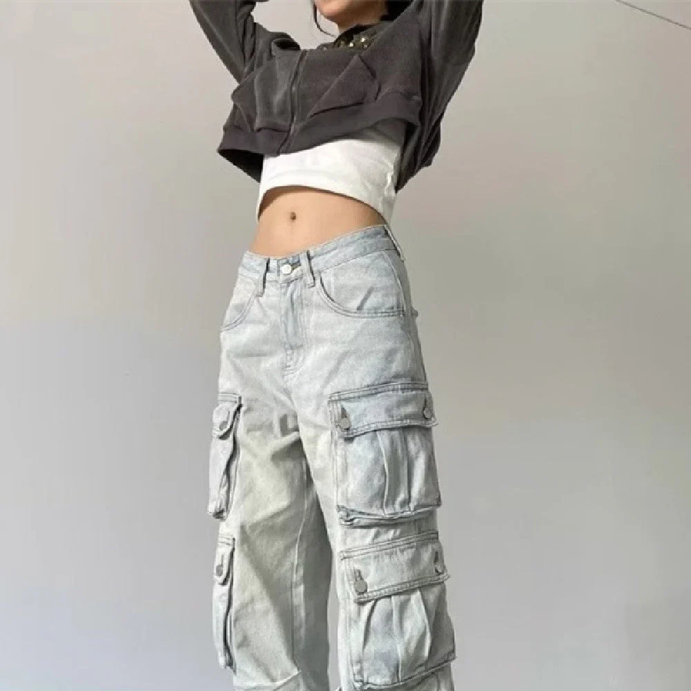 Multi Pockets Vintage Baggy Cargo Jeans - Image 3