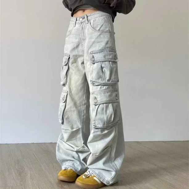 Multi Pockets Vintage Baggy Cargo Jeans - Image 4