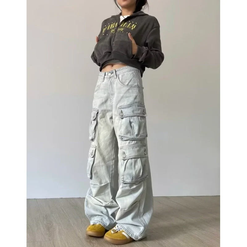 Multi Pockets Vintage Baggy Cargo Jeans - Image 9