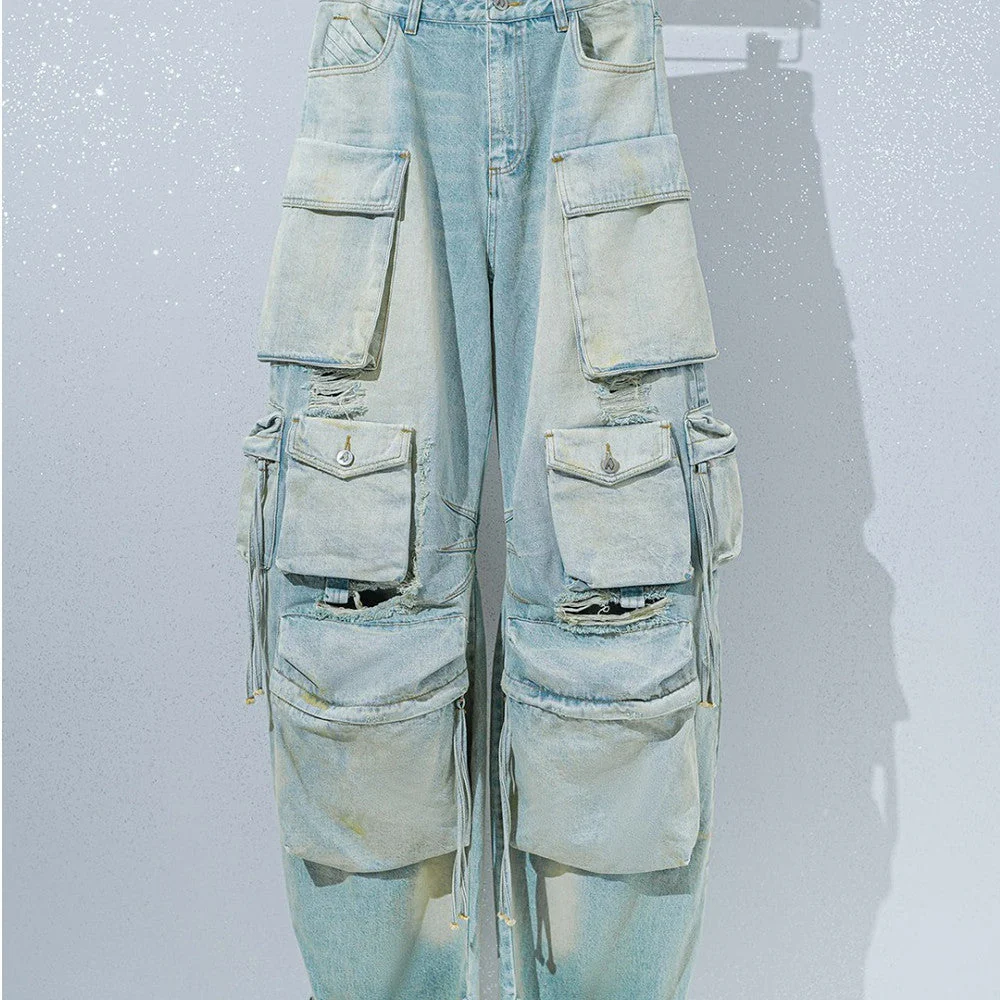 Multi Pockets Vintage Baggy Ripped Cargo Jeans - Image 6