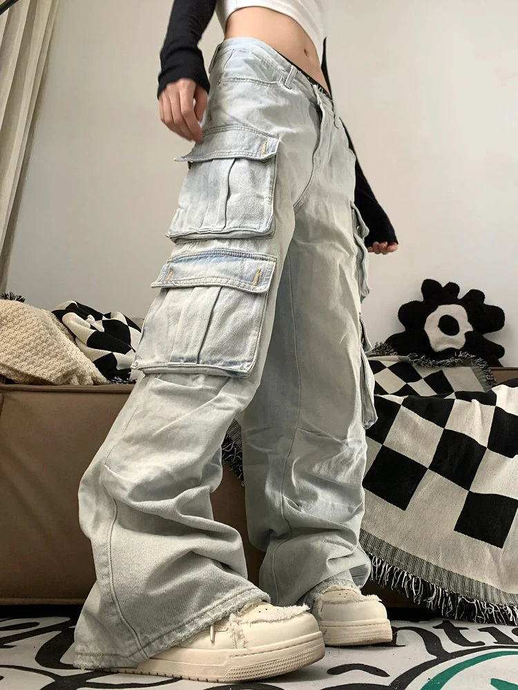 Multiple Pocket Washed Cargo Boyfriend Jeans - Image 6
