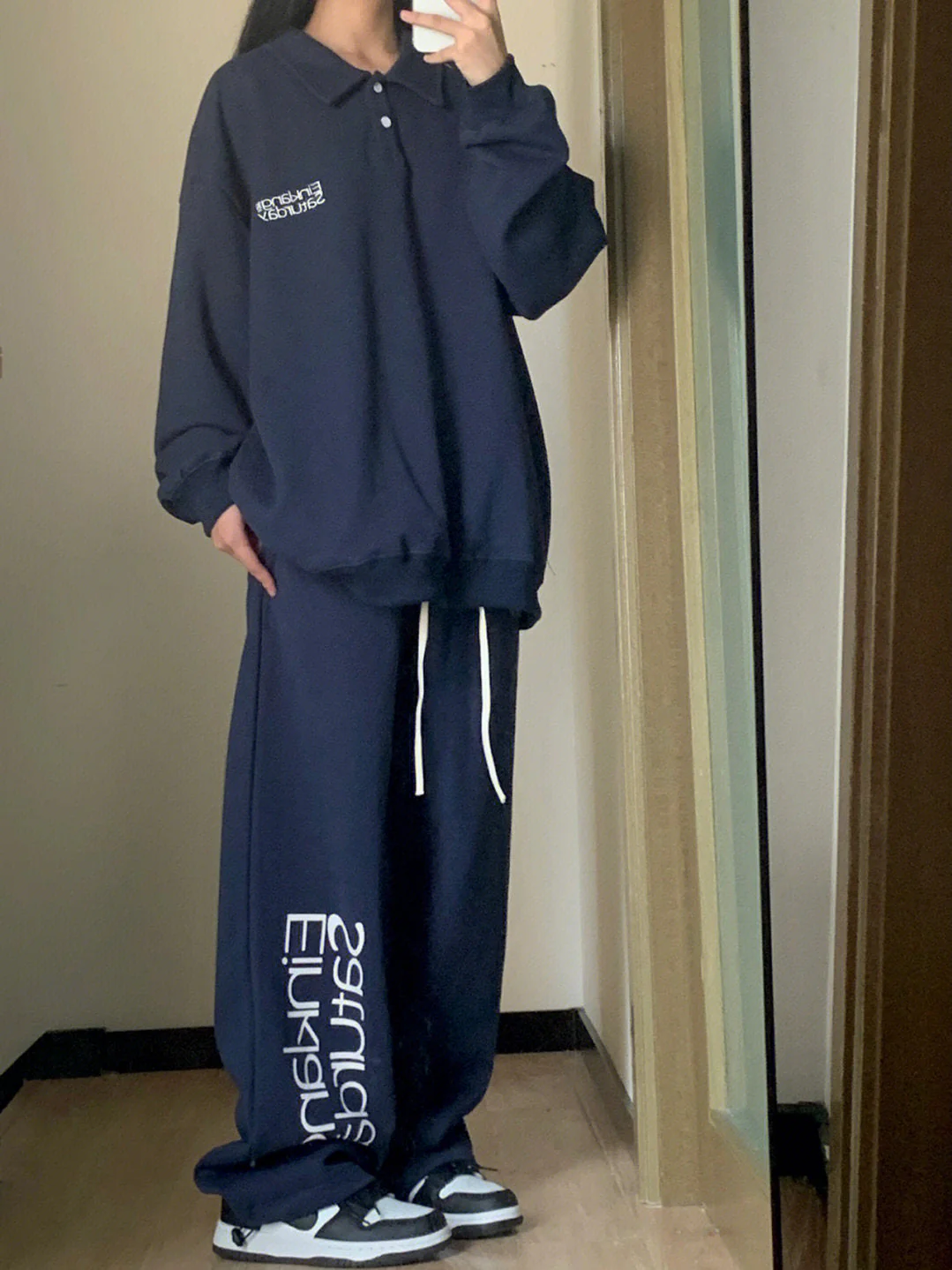 Navy Blue Printed Baggy Sweatpants - Image 9