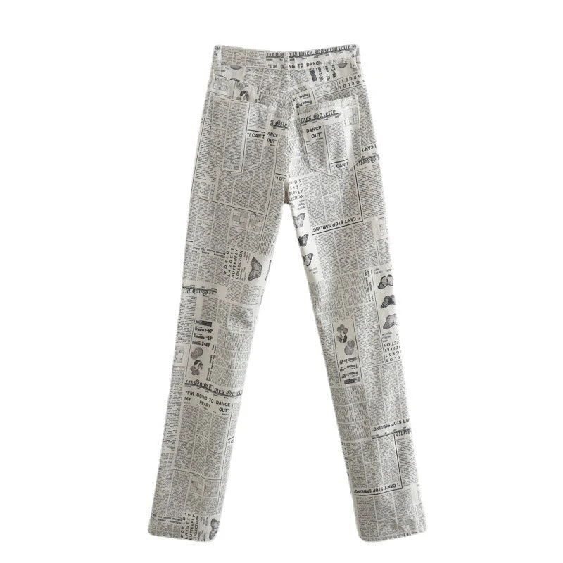 Newspaper Print Washed Boyfriend Jeans - Image 7