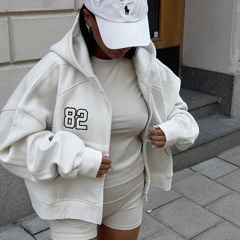 Number Embroidery Embellished Oversized Hoodie - Image 4