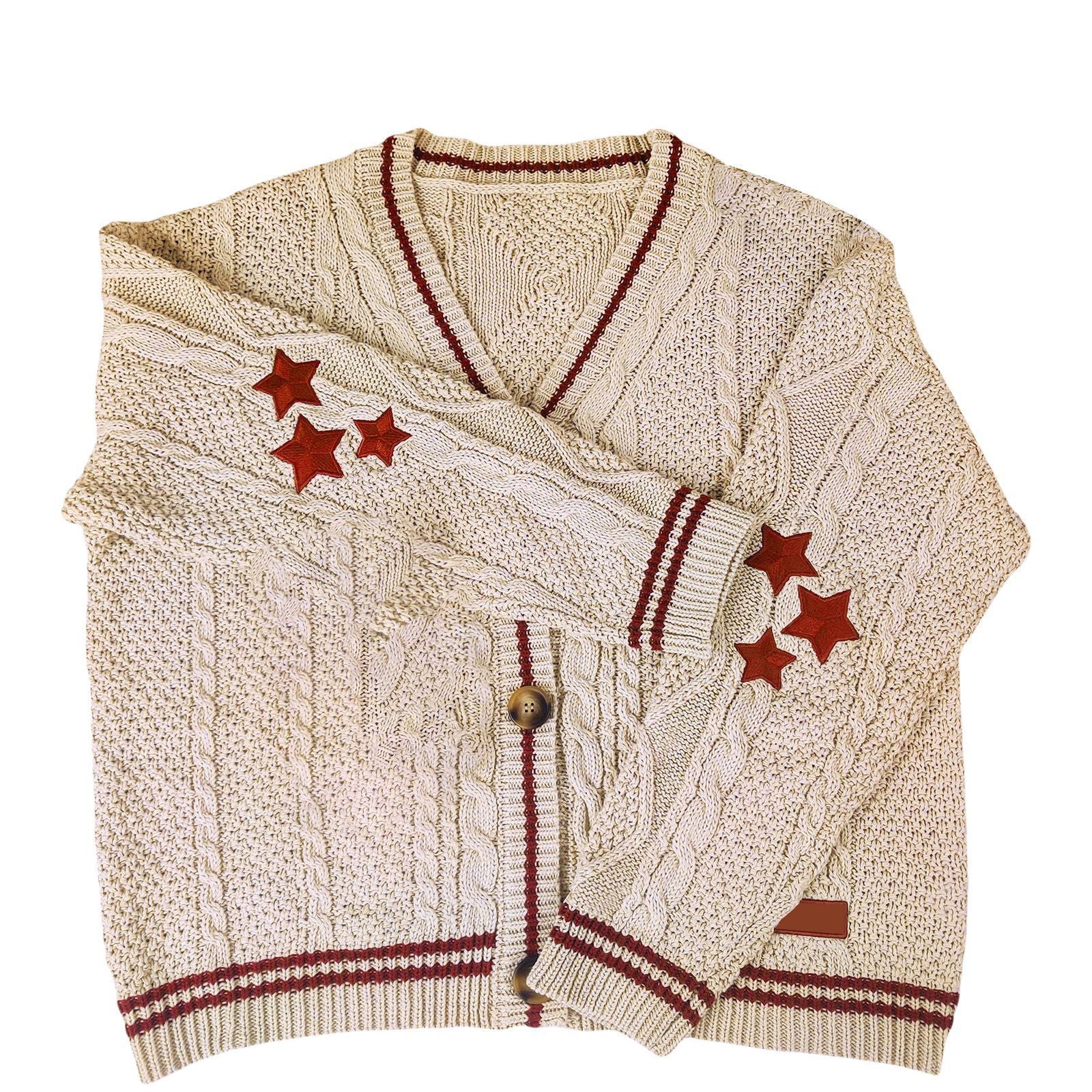Oversize Star Embroidered Cable Knit Cardigan - Image 3