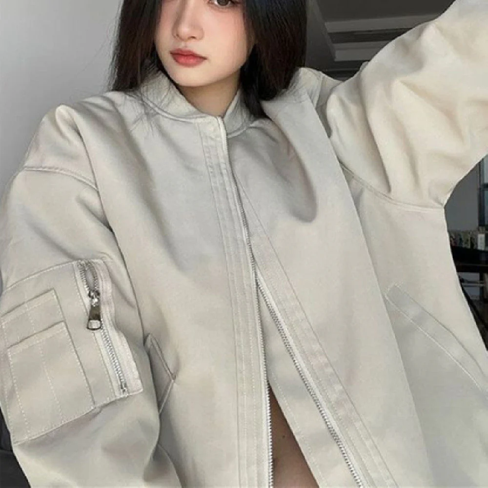 Oversize Zip Up Bomber Jacket - Image 2