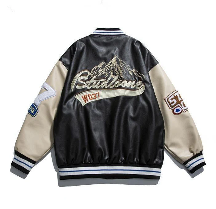 Oversized Pu Leather Varsity Jacket - Image 4