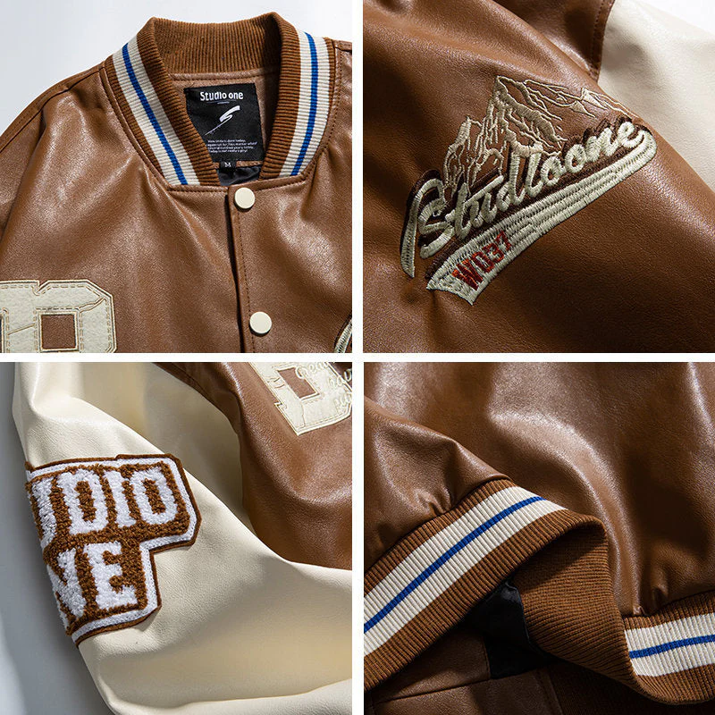 Oversized Pu Leather Varsity Jacket - Image 5