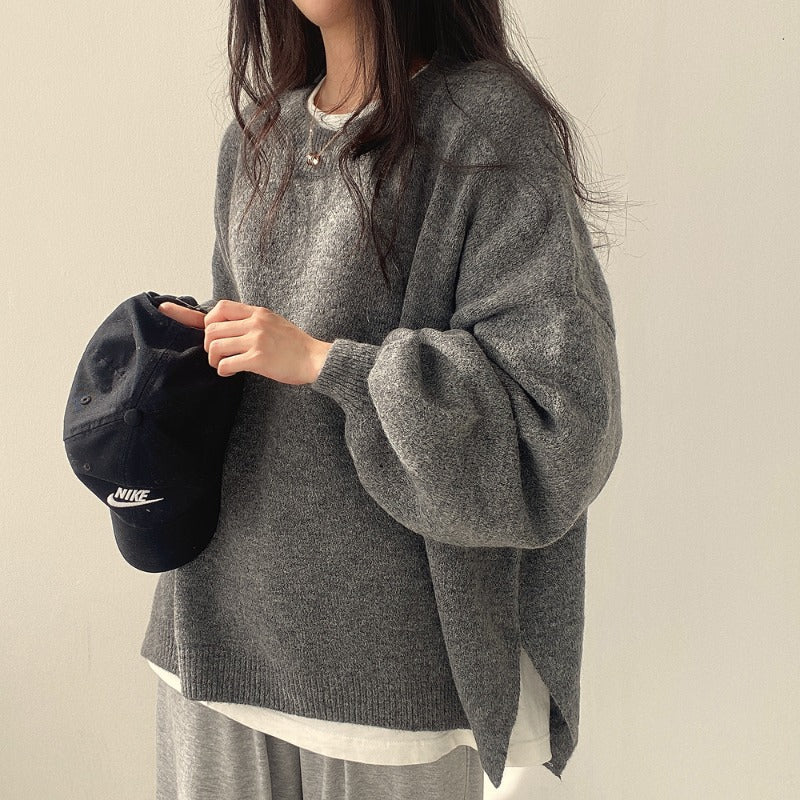 Oversized Split Hem Pullover Sweater - Image 4