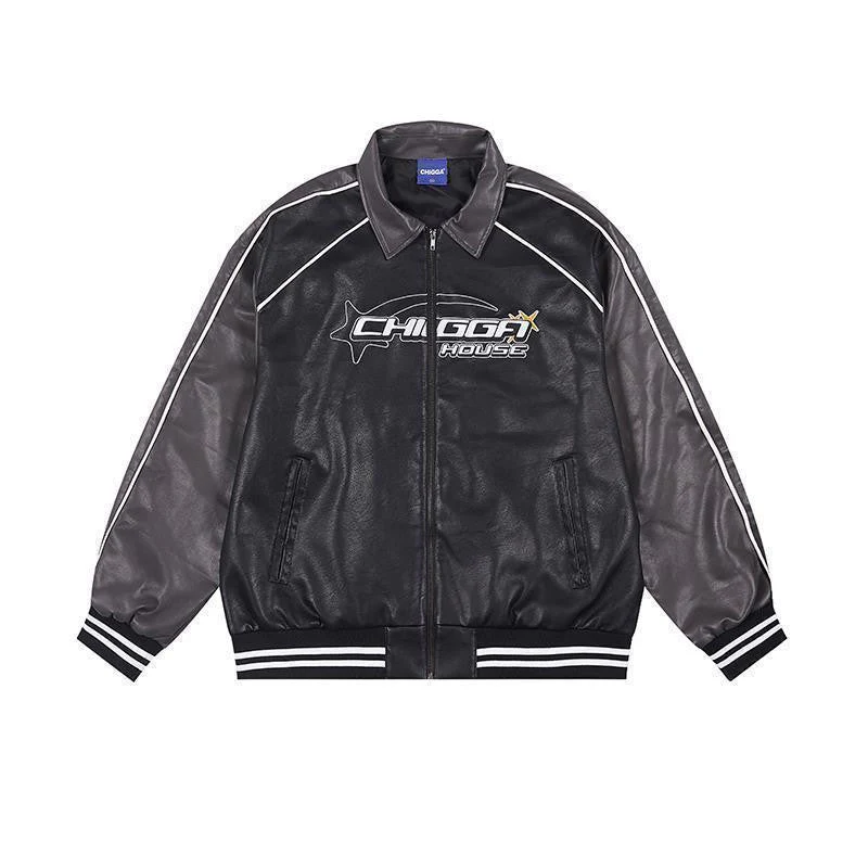 Oversized Star Logo Pu Leather Varsity Jacket - Image 5