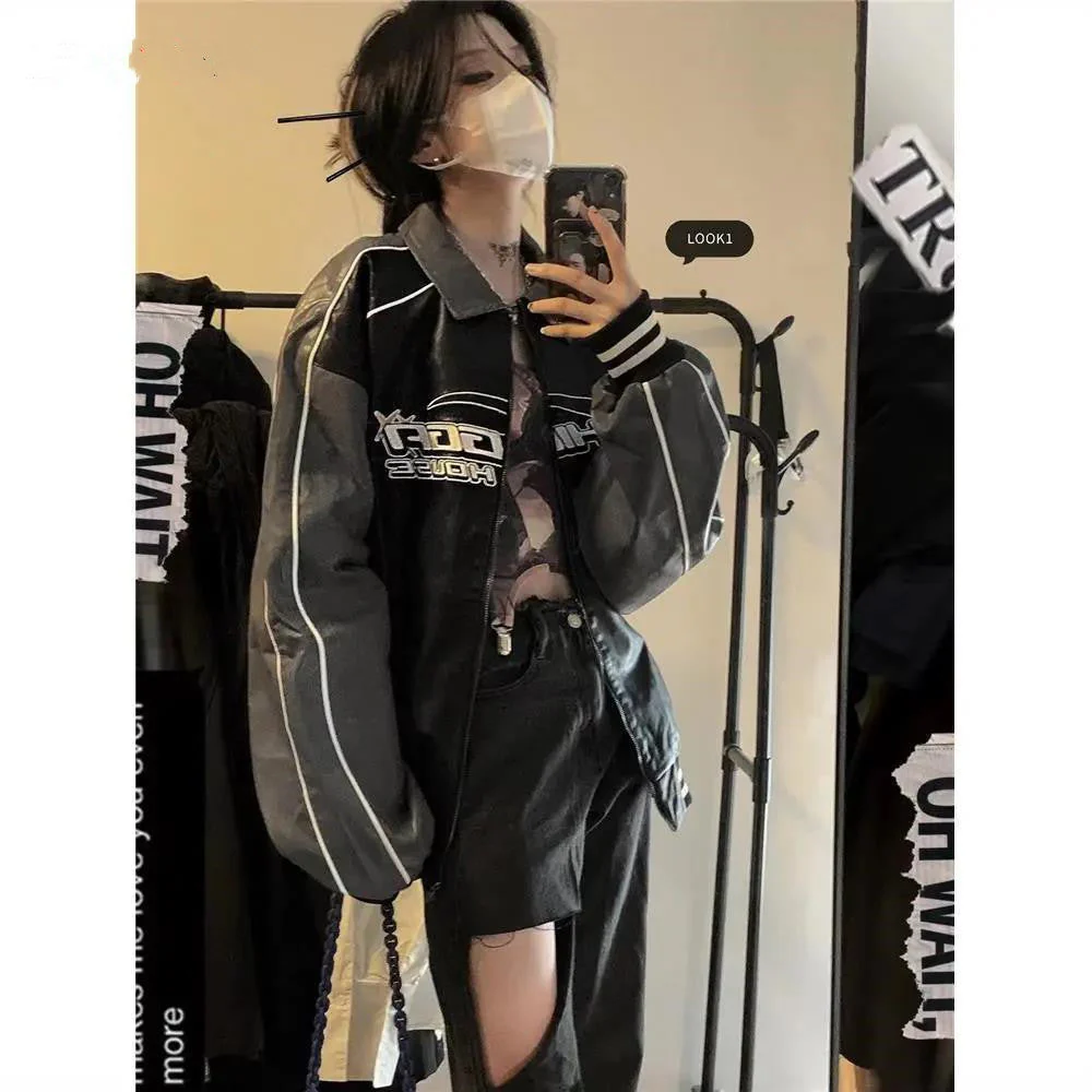 Oversized Star Logo Pu Leather Varsity Jacket - Image 6