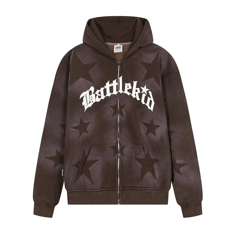 Oversized Star Print Zip Up Hoodie - Image 6