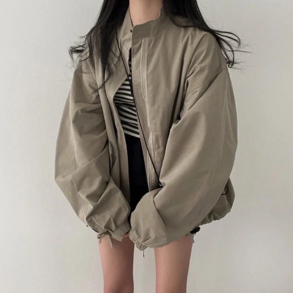 Oversized Zip Up Bomber Jacket - Image 2
