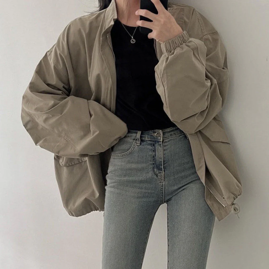 Oversized Zip Up Bomber Jacket - Image 9